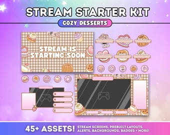 Stream Starter Kit | Stream Layout Pack Starting Soon Twitch Alerts Channel Point OBS Overlay Chat Box Vtuber Background | Cozy Desserts