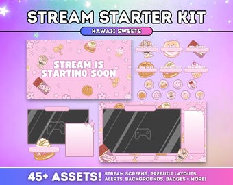 Stream Starter Kit | Stream Layout Pack Starting Soon Twitch Alerts Channel Point OBS Overlay Chat Box Vtuber Background | Kawaii Sweets