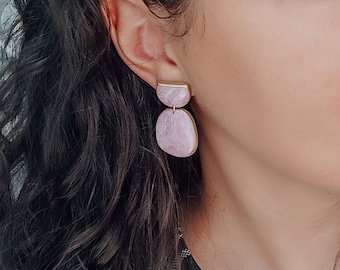 Handmade Polymer Clay Earrings: Purple & Gold Dangles