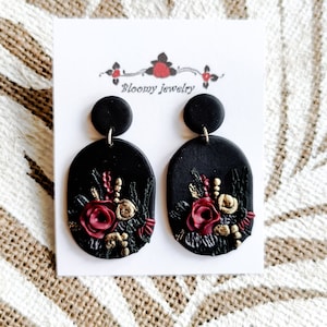 Gothic Flower Earrings / Polymer Clay Earrings, Gothic Clay Earrings, Clay Earrings, Floral Clay Earrings, Clay Flower Earrings, Gifts