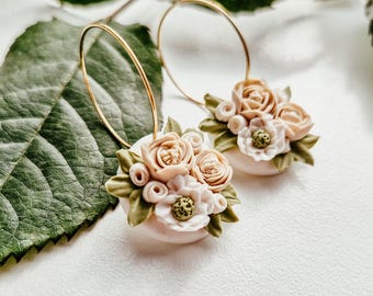 Romantic Peony Floral Polymer Clay Earrings – Handmade Lightweight Statement Jewelry for Women