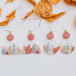 Handmade Polymer Clay Fall Earrings: Botanical Leaf Design