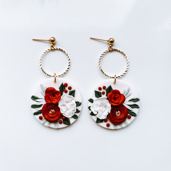 Collection de Noël 6 / Boucles d'oreilles en pâte polymère, Boucles d'oreilles en argile, Boucles d'oreilles de Noël, Bijoux de Noël, Idées cadeaux pour Noël, Fleurs de Noël