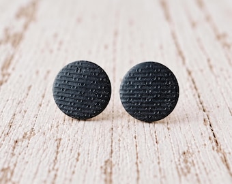 Black Textured Polymer Clay Stud Earrings