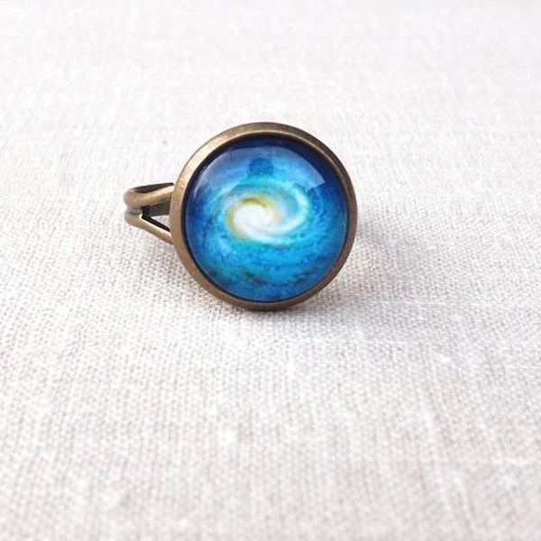 Blue space ring- Blue adjustable ring- Small ring- Galaxy ring- Space Nebula jewelry- Night sky- Cosmic Galaxy Blue Ring