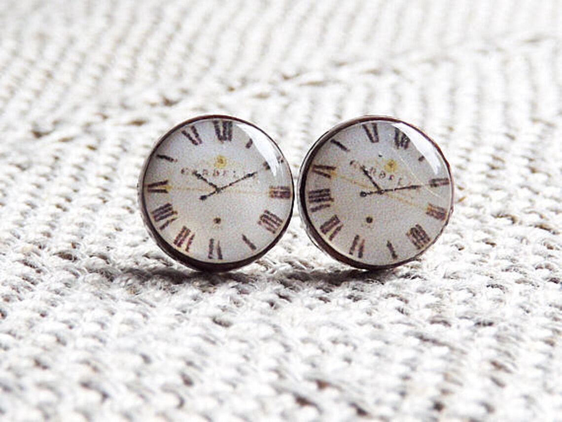 Antique clock Stud Earrings Clock stud earringsvintage Etsy