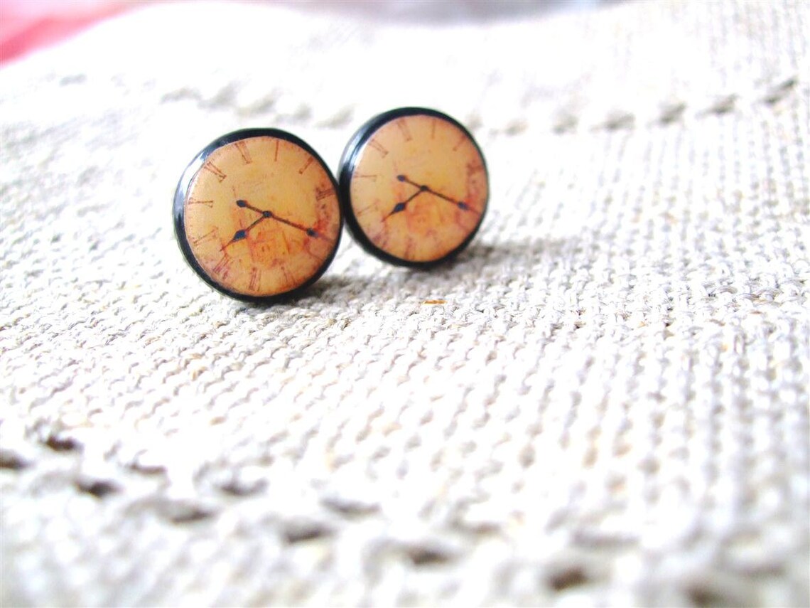 Stud earrings Vintage earrings Antique clock earrings studs Etsy