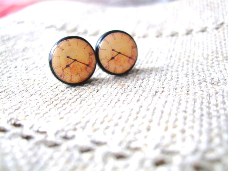 Stud earrings Vintage earrings Antique clock earrings studs Etsy