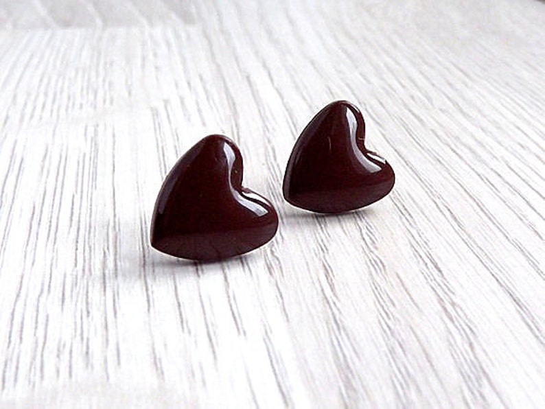 Brown Heart Stud Earrings Brown Heart Post Earrings Heart | Etsy