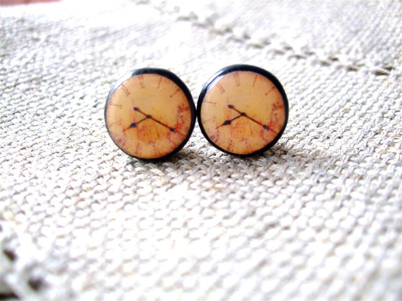 Stud earrings Vintage earrings Antique clock earrings studs Etsy