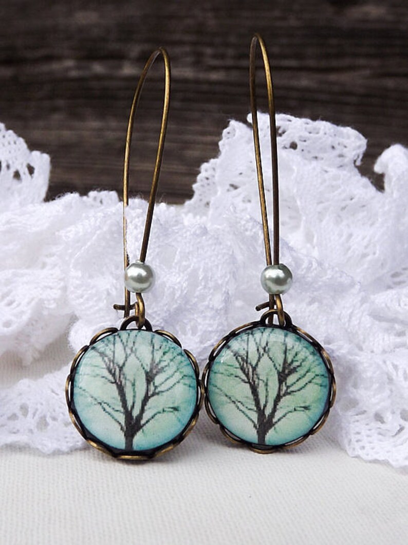 Gift For Her Turquoise Green Tree Earrings Tree of Life Earrings Drop Earrings Dangle Earrings