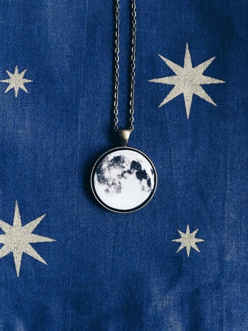 Full Moon Necklace Space Jewelry Moon Jewelry Universe Etsy