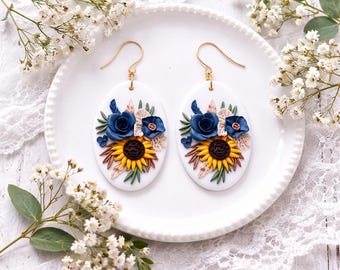 Handgemachte hellblaue Ohrringe aus Polymer-Ton - Vintage Schmuck