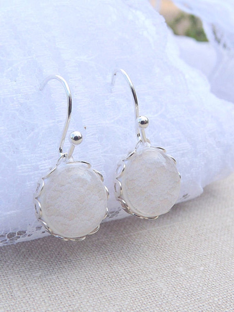 Beige Lace Earrings Tiny Dangle Earrings Bridal Earrings Etsy