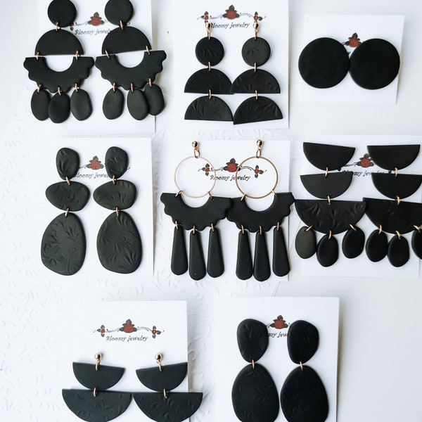 Boucles d'oreilles noires / Boucles d'oreilles en argile polymère, Boucles d'oreilles en argile, Boucles d'oreilles à la mode, Boucles d'oreilles en argile noire, Cadeau pour femme, Boucles d'oreilles Boho, Déclaration