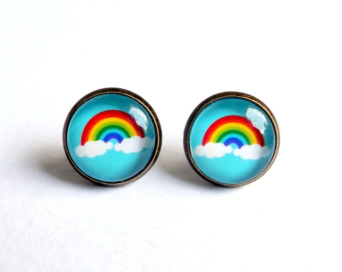 Rainbow Stud Earrings Cloud Stud Earrings Mint Stud Earrings Etsy