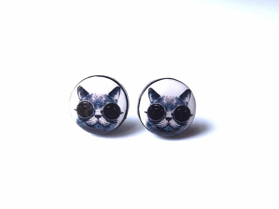 Cat Glasses Cat Glasses ear studs Cat earrings Black | Etsy