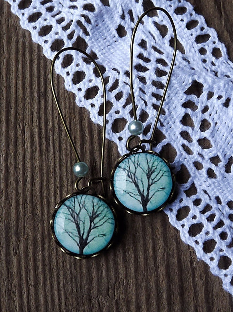 Gift For Her Turquoise Green Tree Earrings Tree of Life Earrings Drop Earrings Dangle Earrings