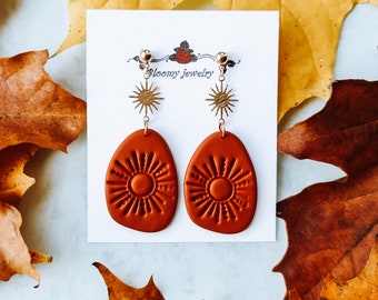 Terracotta Sunny Earrings / Polymer Clay Earrings, Clay Earrings, Boho Clay Earrings, Clay Sun Earrings, Trendy Clay Earrings