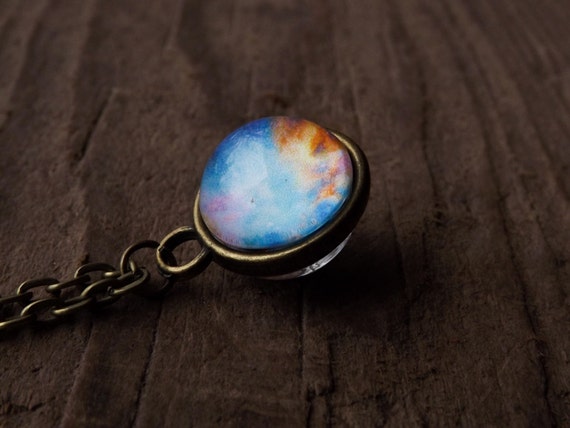 Nebula Necklace Solar System Necklace Blue Nebula Galaxy Necklace Glass Dome Necklace Globe Necklace Space Universe Gift For Her