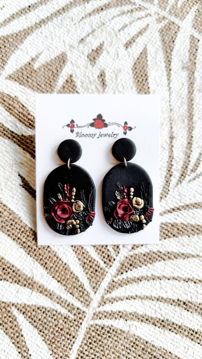 The Gothic Flower Earrings / Polymer Clay Earrings Gothic Etsy