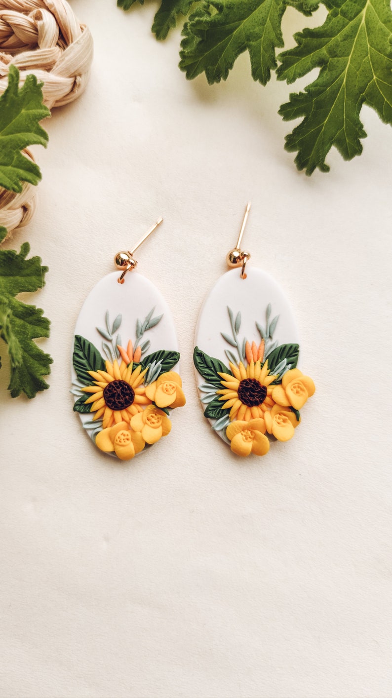 Sunflower Earrings / Polymer Clay Earrings Clay Earrings Etsy