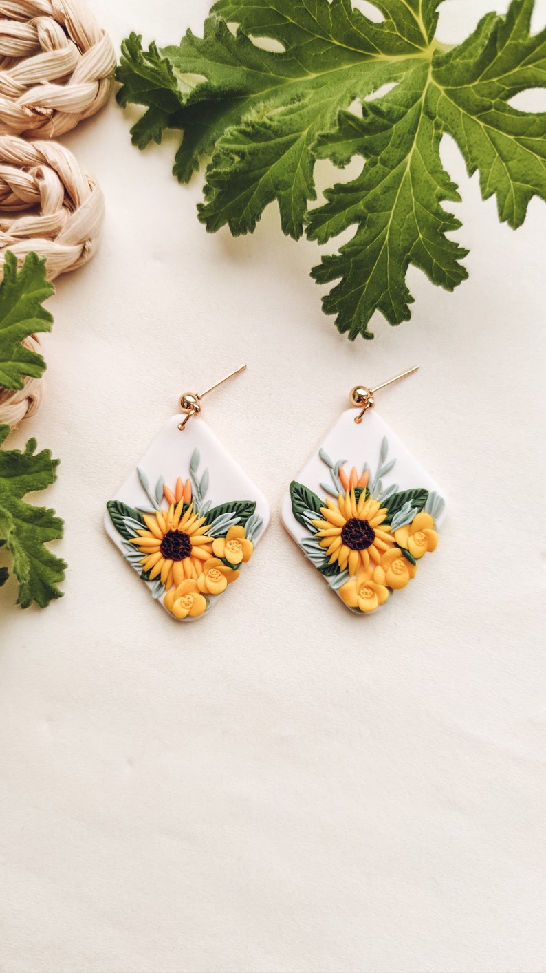 Sunflower Earrings / Polymer Clay Earrings Clay Earrings Etsy