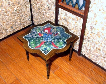 Quatrefoil Jester Table, Medieval Dollhouse Miniature, 1/12 Scale Size, Hand Made