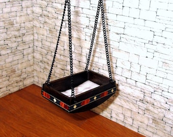 Medieval Hanging Cradle with Inlay Decoration, Dollhouse Miniature, 1/12 Scale Size, Hand Made