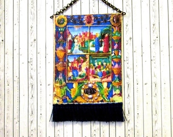 Book of Hours Tapestry, Medieval Dollhouse Miniature, 1/12 Scale, Hand Made