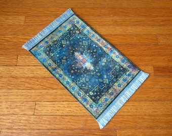 Blue & Teal Area Rug, Medieval Dollhouse Miniature, 1/12 Scale Size, Hand Made