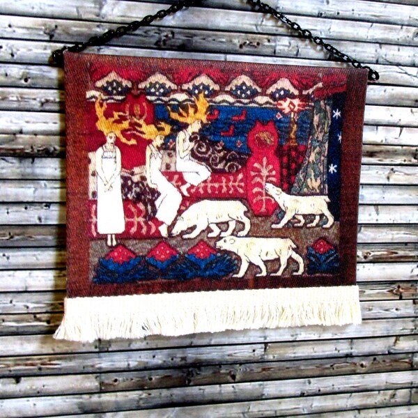 Daughters of the Northern Lights Tapestry, Rustic Dollhouse Miniature 1/12 Scale, Hand Made