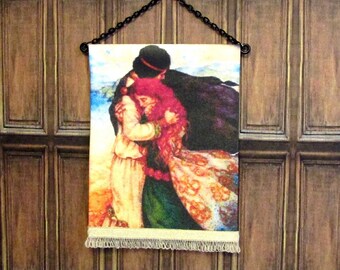 Tristan and Isolde Embracing Tapestry, Medieval Dollhouse Miniature 1/12 Scale Size, Hand Made