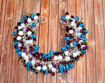 Aqua-Teal Chunky Bohemian Bracelet, Beaded Bracelet, Handmade