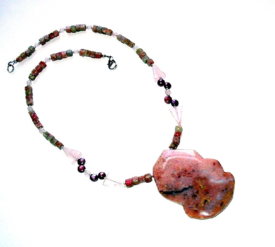 Pink Jasper Beaded Pendant Necklace Hand Made in the USA - Etsy