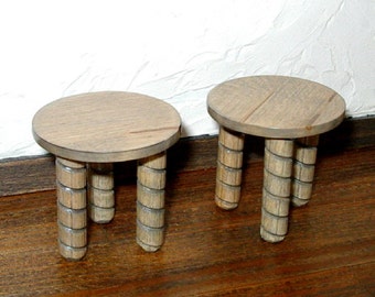 Round Weathered Stools, Set of 2, Rustic Dollhouse Miniatures, 1/12 Scale Size, Hand Made