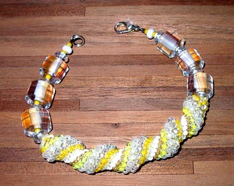 Yellow Cellini Spiral Beadwoven Bracelet, Hand Made in the USA
