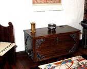 Medieval Chest, Blanket Chest, Dollhouse Miniature 1/12 Scale, Antique Silvery Trim, Hand Made in the USA