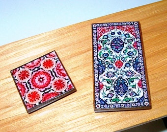 Kitchen Trivets, Set of 2, Red & Blue, Dollhouse Miniatures 1/12 Scale, Hand Made