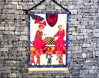 The Chess Players Tapestry, Medieval Dollhouse Miniature, 1/12 Scale, Hand Made