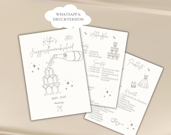 JGA Einladung, Ablaufplan & Packliste Vorlage 3-seitig, Junggesellenabschied Wochenende, Beige Design digital, Ausdrucken oder WhatsApp, A5