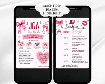 JGA Einladung + Packliste + Ablaufplan,  Vorlage 2-seitig, Junggesellinnenabschied Wochenende, Rosa Design digital, Ausdrucken, WhatsApp, A5