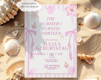 Geburtstagseinladung The summer I turned thirteen, Einladung 13. Geburtstag deutsch WhatsApp, Canva Vorlage, Einladungskarte digital, Sommer