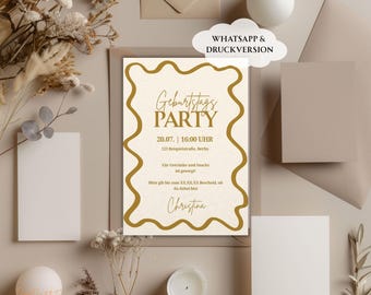 Geburtstagseinladung | Vorlage Canva A5 | Geburtstag Einladung Erwachsene | Einladungskarte digital | minimalistisch | gold | Editierbar