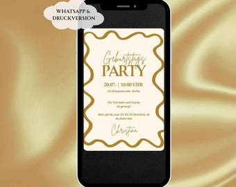 Geburtstagseinladung | Vorlage Canva A5 | Einladung Geburtstag Erwachsene | Einladungskarte digital | minimalistisch | gold | Editierbar