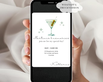 Einladung Geburtstag, Geburtstagseinladung digital, Einladungskarte, Martini, eCard, WhatsApp, Einladung, Feier, Party, deutsch, 30., grün