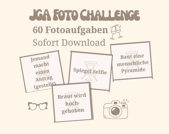JGA Foto Challenge - 60 Fotoaufgaben für den JGA – lustige Junggesellinnenabschied Spiele zum Ausdrucken, JGA Spiele, Fotospiel, Party, pdf