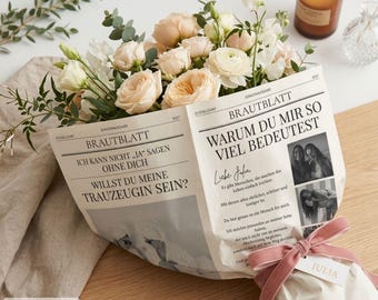 Trauzeugin Zeitung | Canva Vorlage A4 Deutsch | Willst du meine Trauzeugin sein | Geschenk | Trauzeugin Frage | Blumenstrauß | Hochzeit