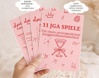 11 JGA Spiele zum Ausdrucken auf deutsch | Junggesellinnenabschied Spiele PDF | Sofort Download & Druckbar | Bachelorette Party Games | Rosa