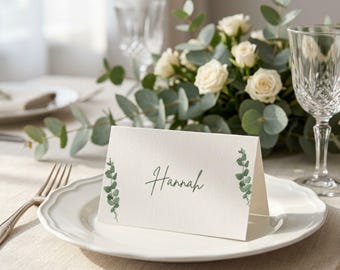 Platzkarten Hochzeit Eukalyptus Canva Vorlage | Hochzeit Tischkarten zum Falten & Hinlegen | Editable Template Deutsch | Digitaler Download